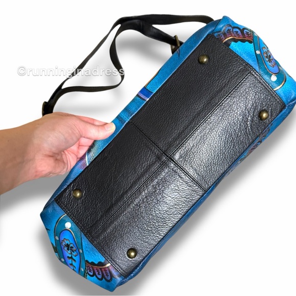 NEW Anuschka Hand Painted Large Multi Pocket Hobo Handbag Denim Paisley Floral - Picture 9 of 16